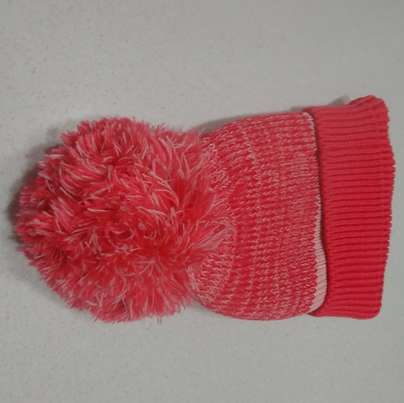 Cotton Candy Pink beanie fleece lined hat with poof stripes, OS NEW - Picture 3 of 5